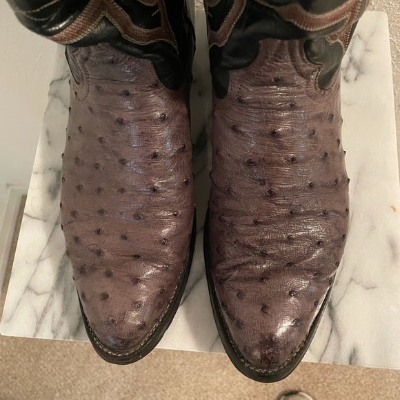 Larry Mahan Grey Full Quill Ostrich Boots